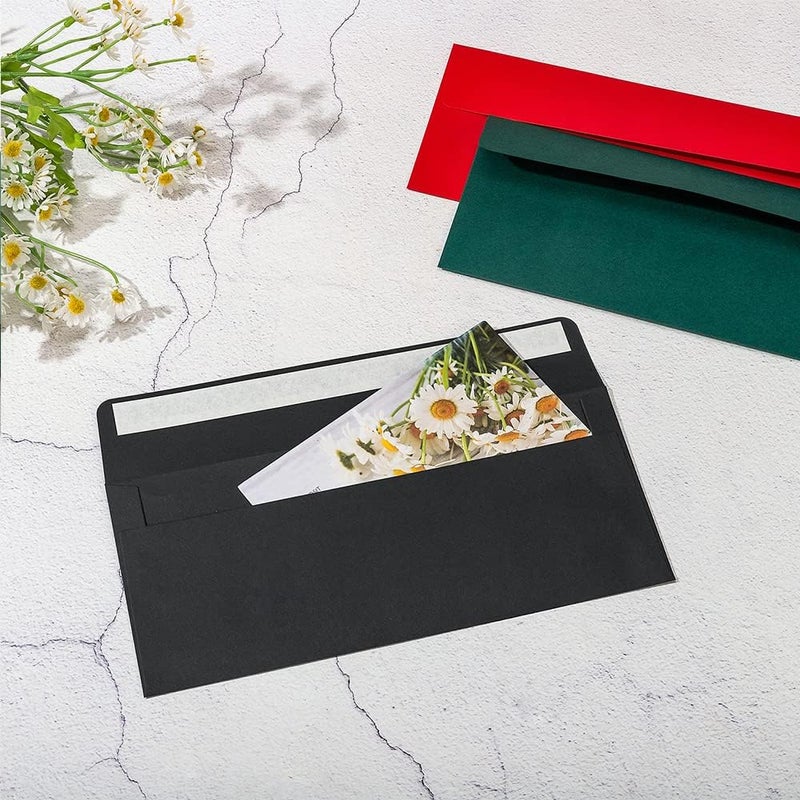Wishop 100 Pack Colorful #10 Business Envelopes Self Seal Standard Envelopes for Office Checks, Business, Letter Mailing Invoices, 4.13 x 9.49 Inches (Black) - Image 5